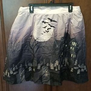 A-line Bat Halloween Cemetary Skirt Style Sz XL Lg